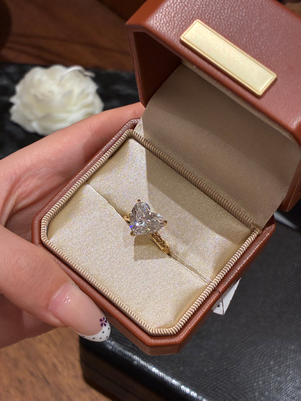 Hidden Halo Ring 18K Yellow Gold Main Stone Heart Shape 5.01 ct D/VVS2 side stone0.218ct