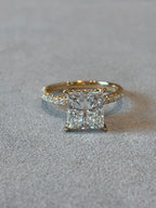 18K Yelloe Gold Princess Cut 3.02ct D VVS2 Side Stone 0.387ct/34p