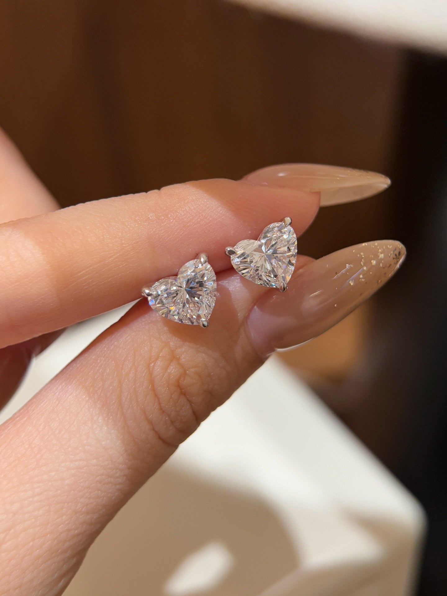 Stud Earrings                             | Heart Shape Cut                      | Almost 4Ct/2p.                            |18K Yellow/White Gold