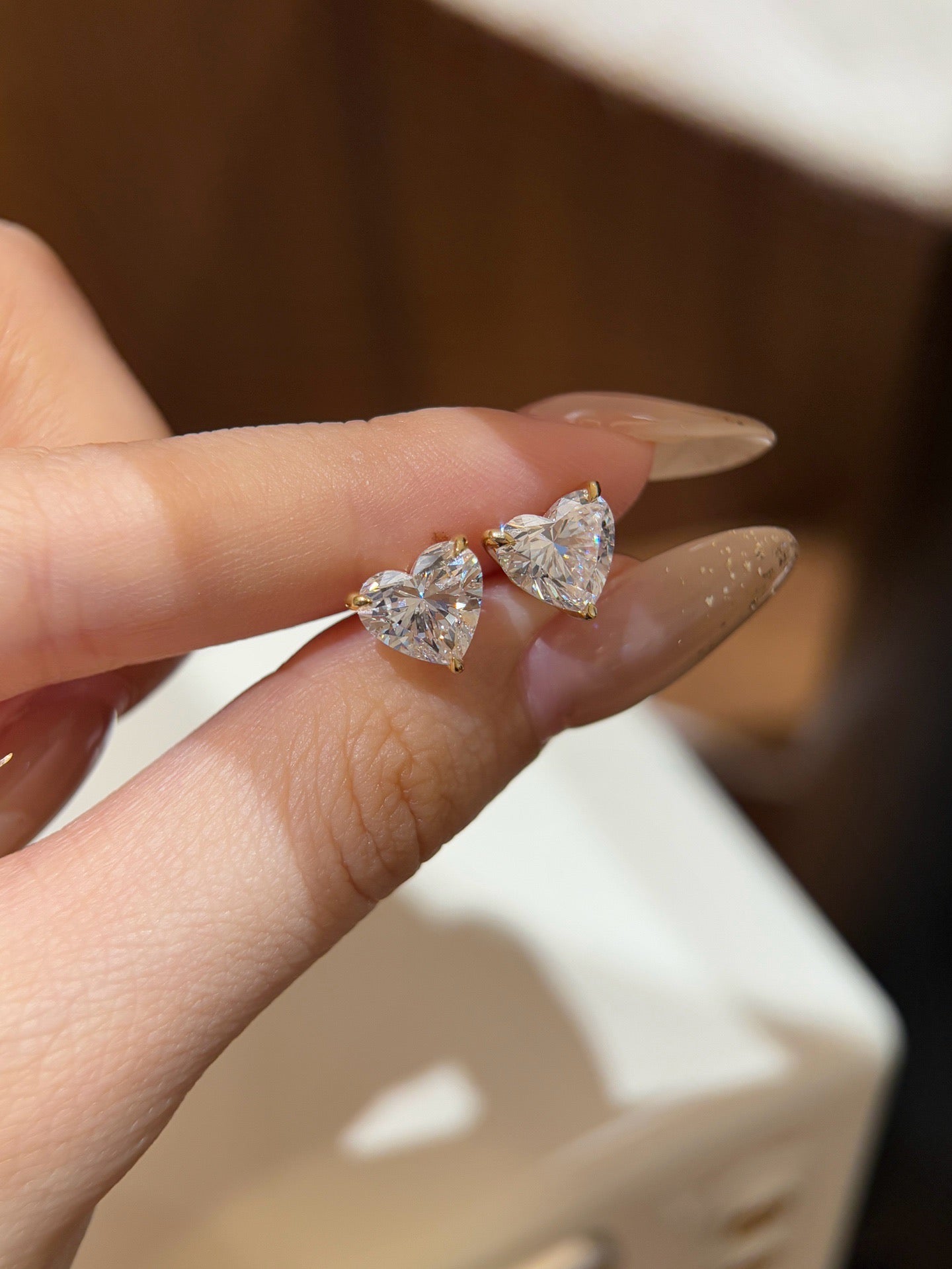 Stud Earrings                             | Heart Shape Cut                      | Almost 4Ct/2p.                            |18K Yellow/White Gold