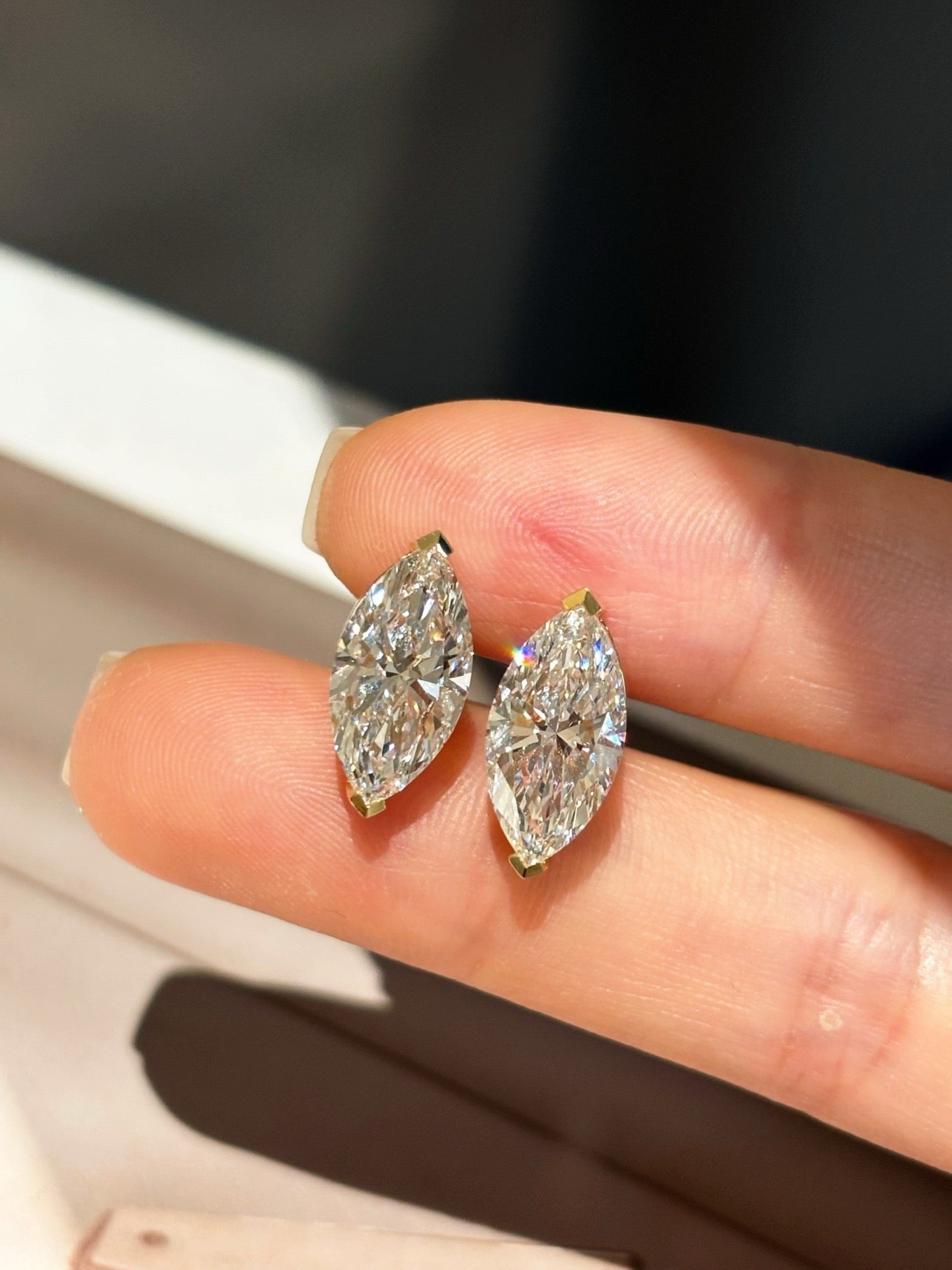 Stud Earrings | Marquise Cut Over 4ct/2p | 18K Yellow Gold