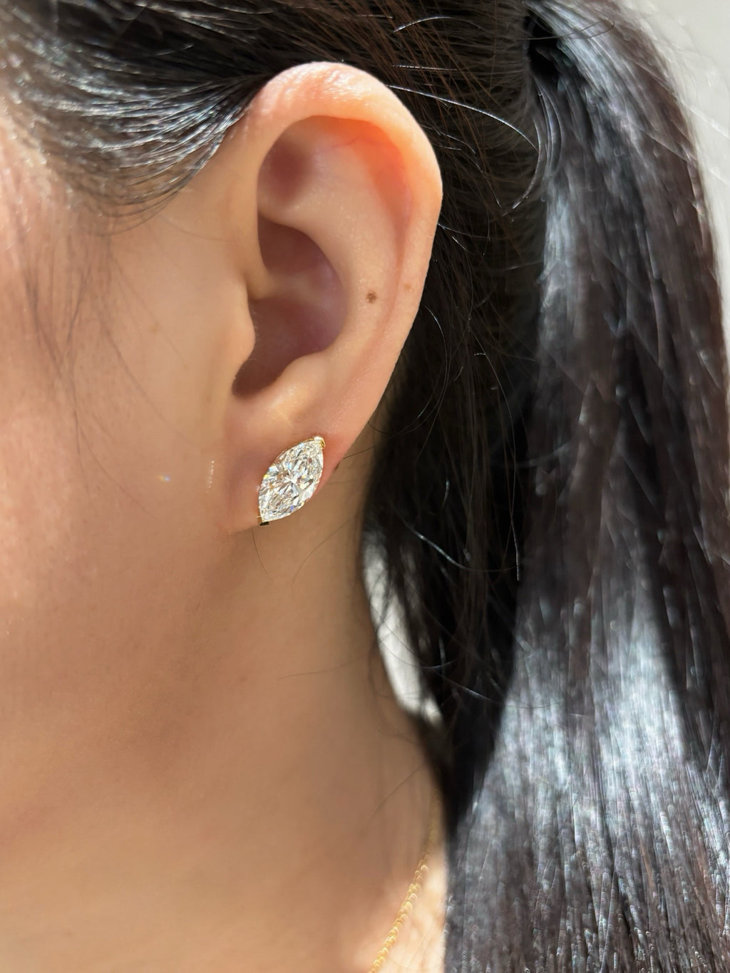 Stud Earrings | Marquise Cut Over 4ct/2p | 18K Yellow Gold