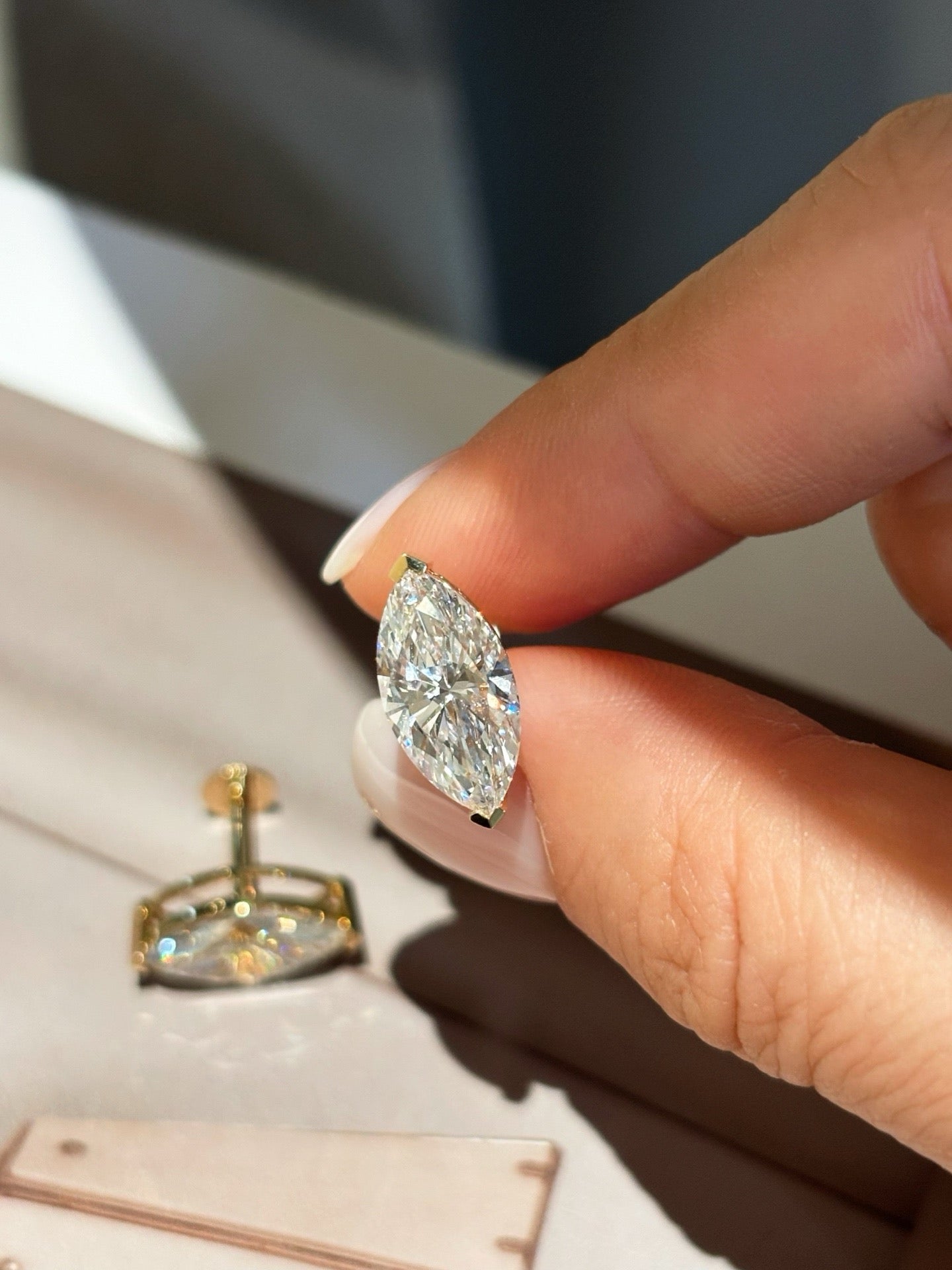 Stud Earrings | Marquise Cut Over 4ct/2p | 18K Yellow Gold