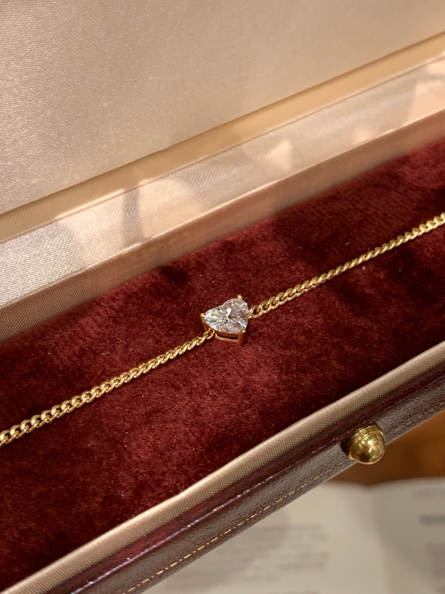 18K Yellow Gold Cuban Link Heart Lab-Grown Diamond 1.02ct/p Bracelet