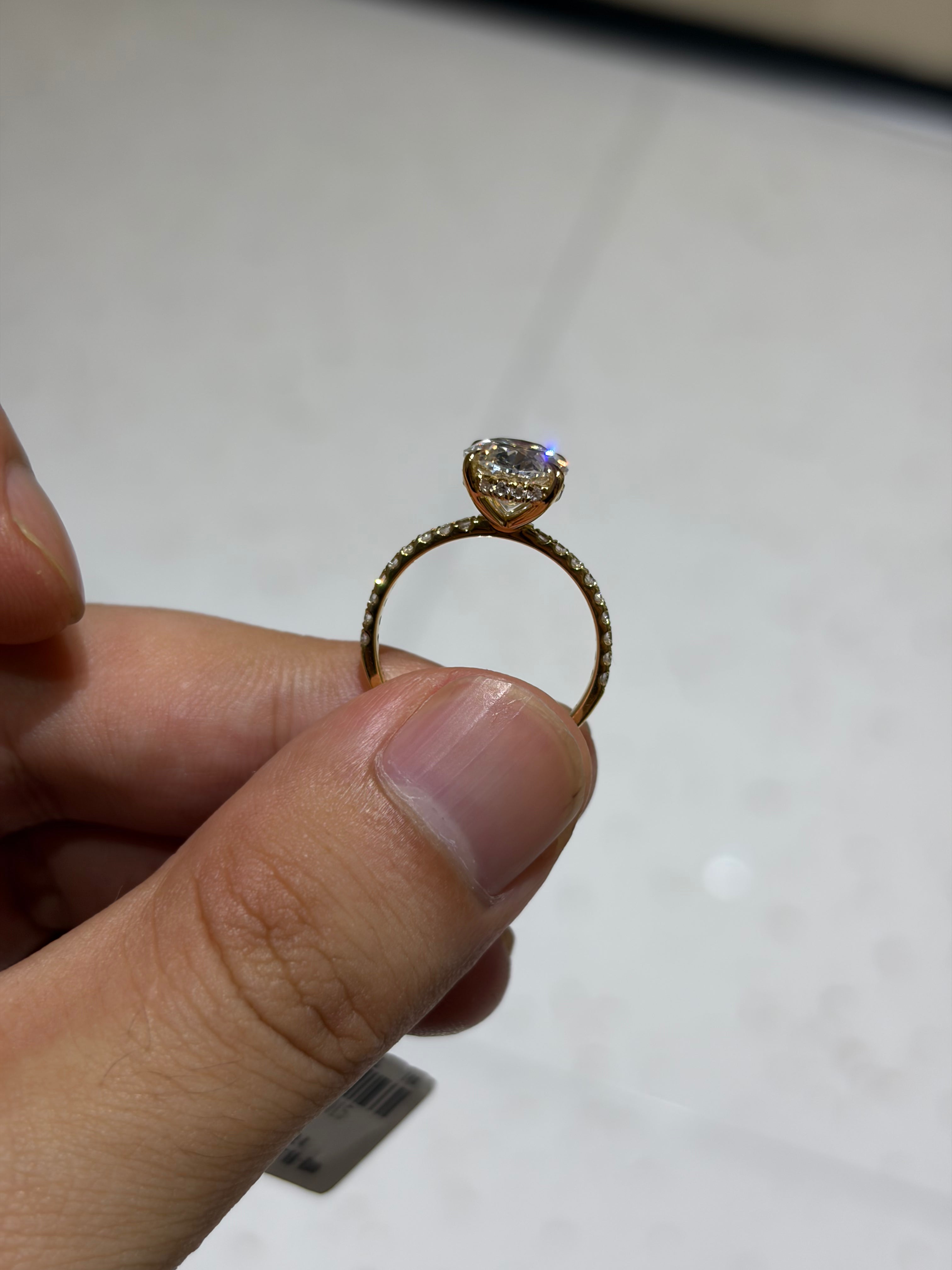 For KimberlyGuzman,Ring with Hidden halo and half pave band,18K yellow gold.Main stone 3ct